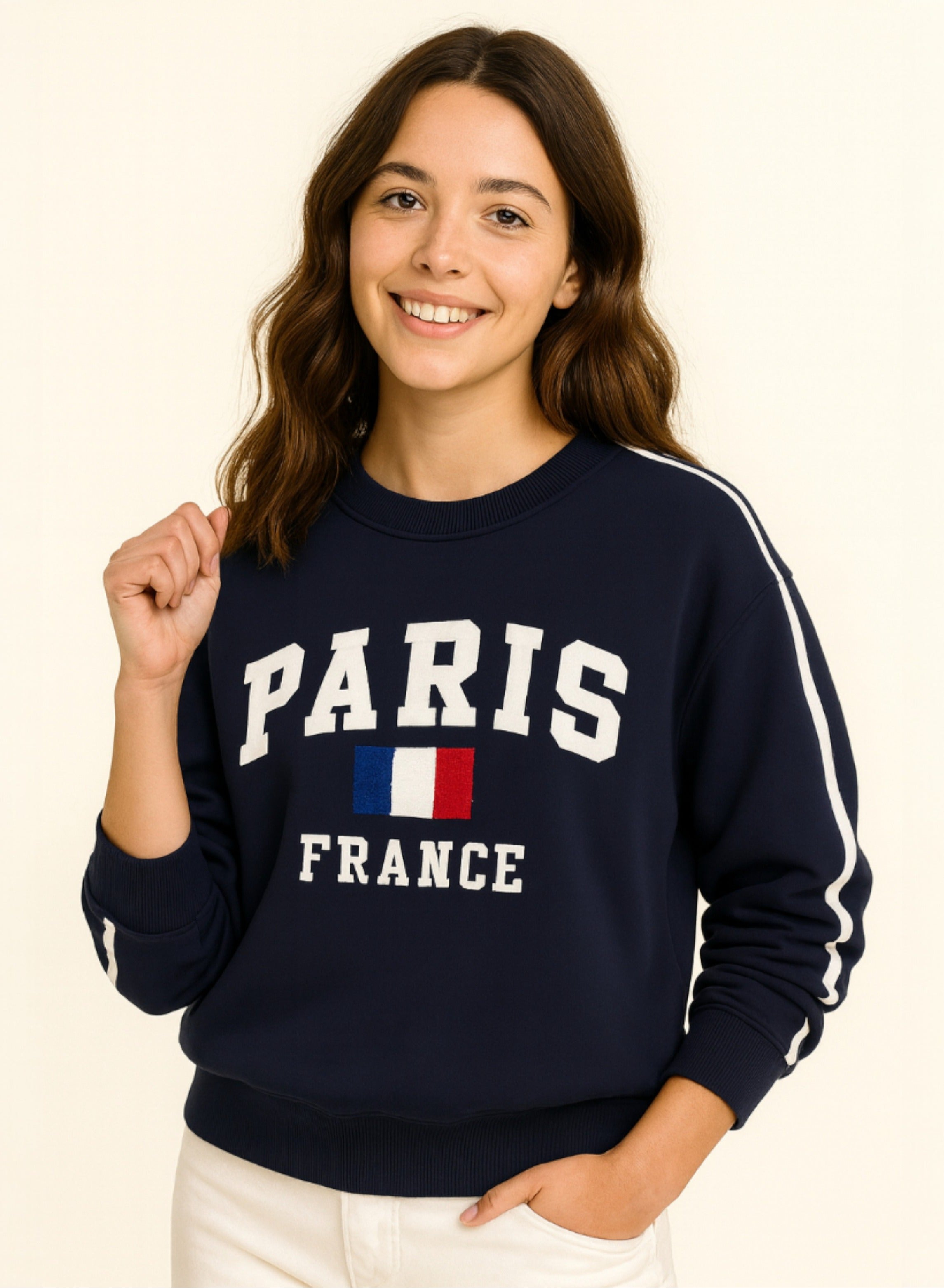 Girls Œparis France” Cotton Fleece 2-Piece Set - Navy