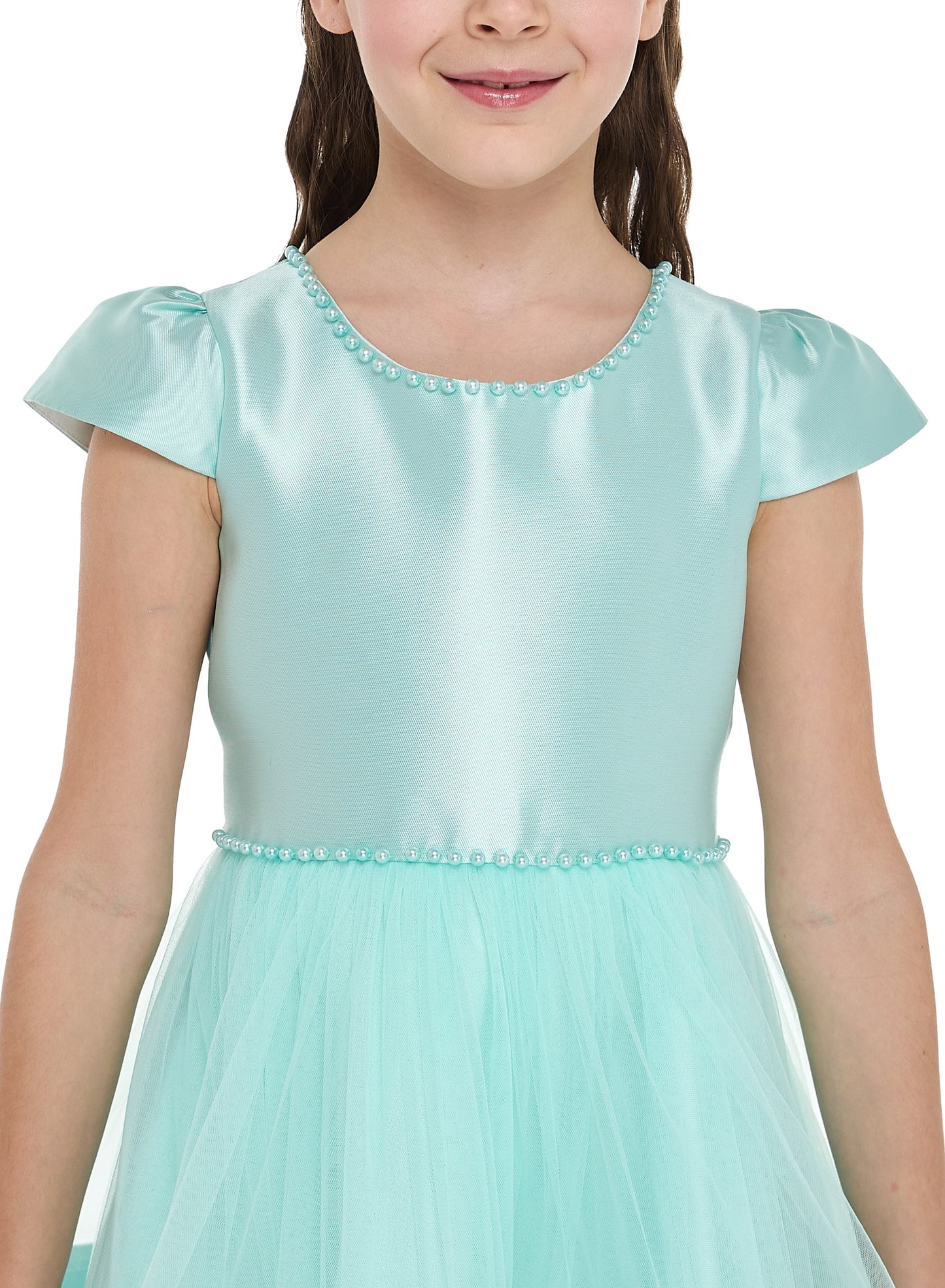 Chic Green Satin  Party Dress With Mesh & Decoration