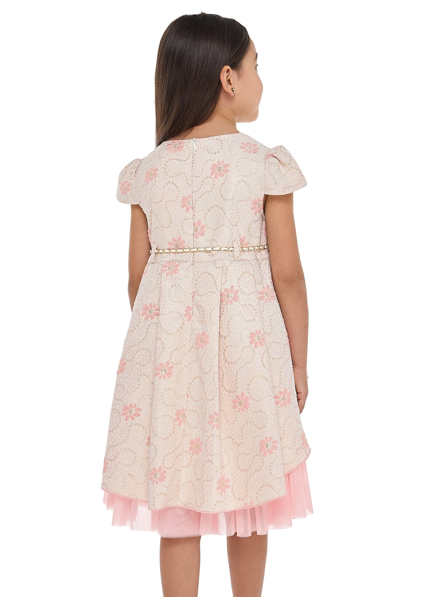 Chic Jacquard Peach  Party Dress With Mesh & Decoration