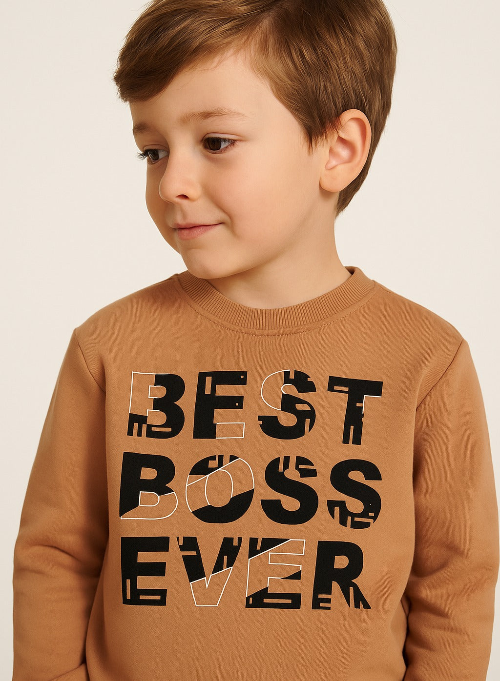 Boys' Brown "BEST BOSS EVER" Graphic Sweatshirt