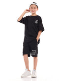 Victor and Jane Cotton Bear Embroidered & Patch Detailed Polo T-Shirt & Shorts Set - Grey & Navy Blue