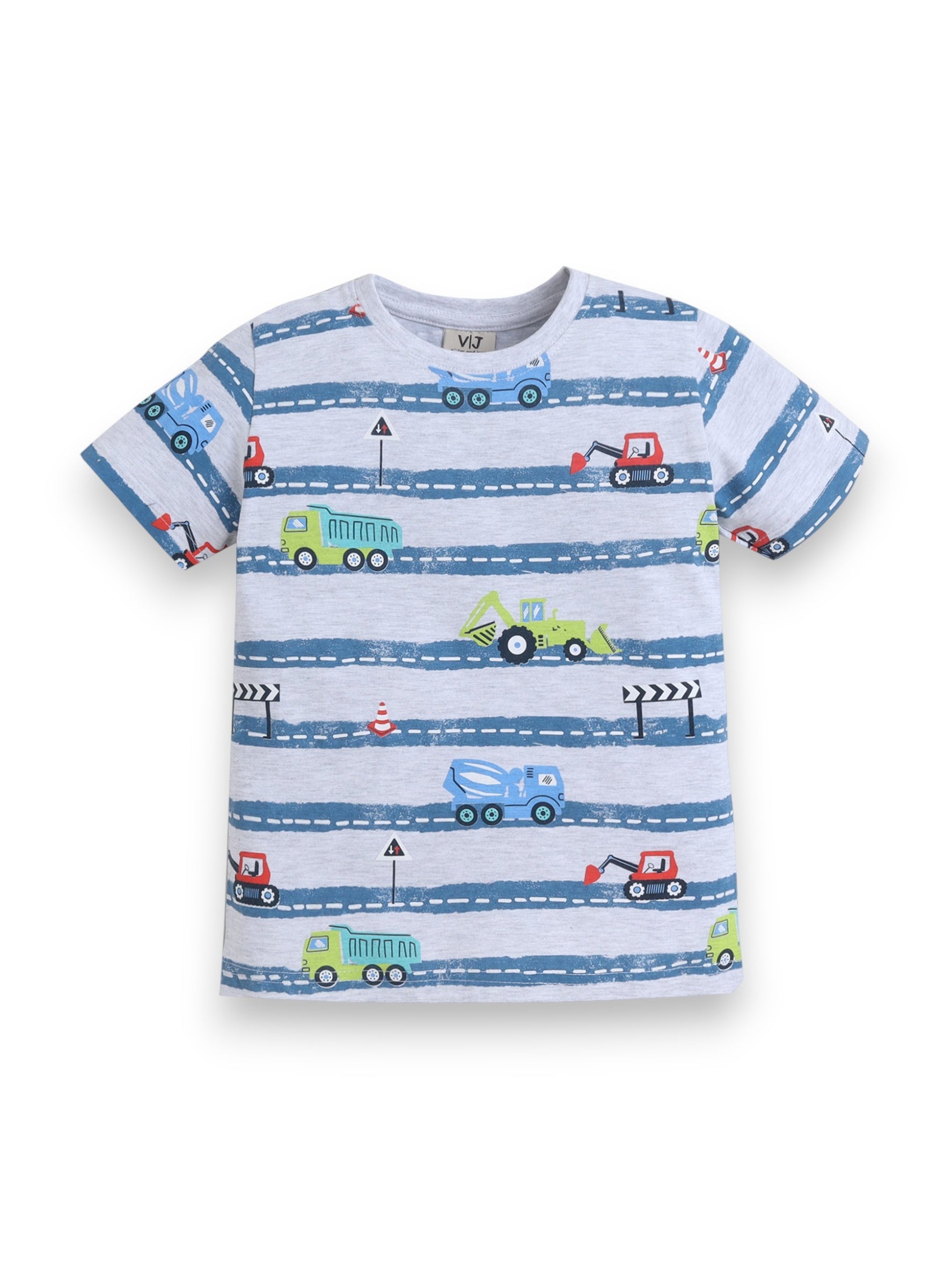 Boys Vehicle Stripe Print Cotton Pajama Set “ T-Shirt & Shorts Nightwear