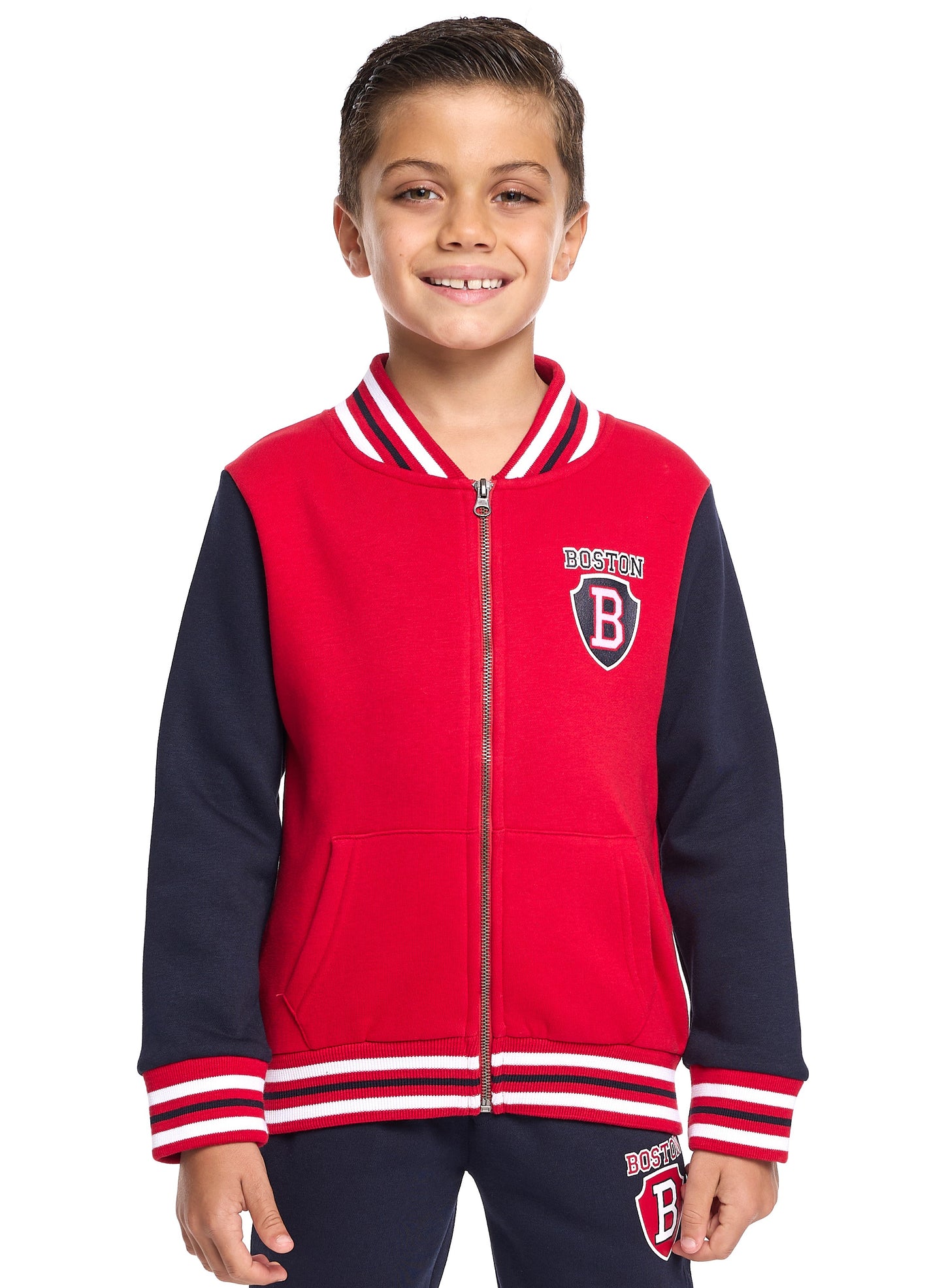 Boys’ 2-Piece Zipper Jacket & Jogger Set – Warm Fleece Outfit with Collar & Side Pockets