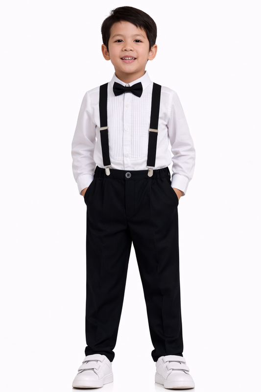 Boys 4 Pc set Formal Shirt, Trousers, Suspenders & Bow Tie Set