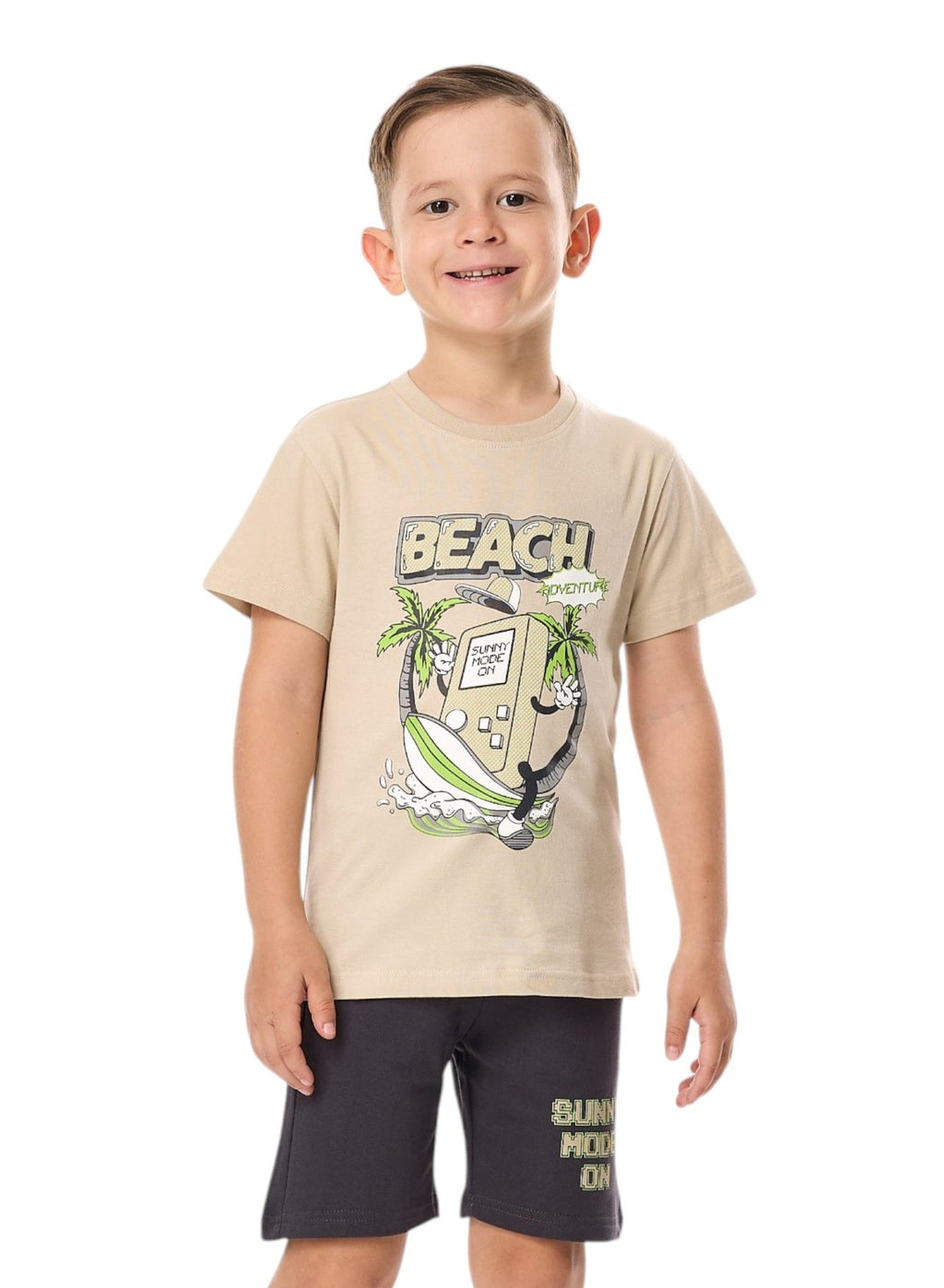 Victor And Jane Boys' 2Pc Set “ Beach Days - Beige And Dark Grey