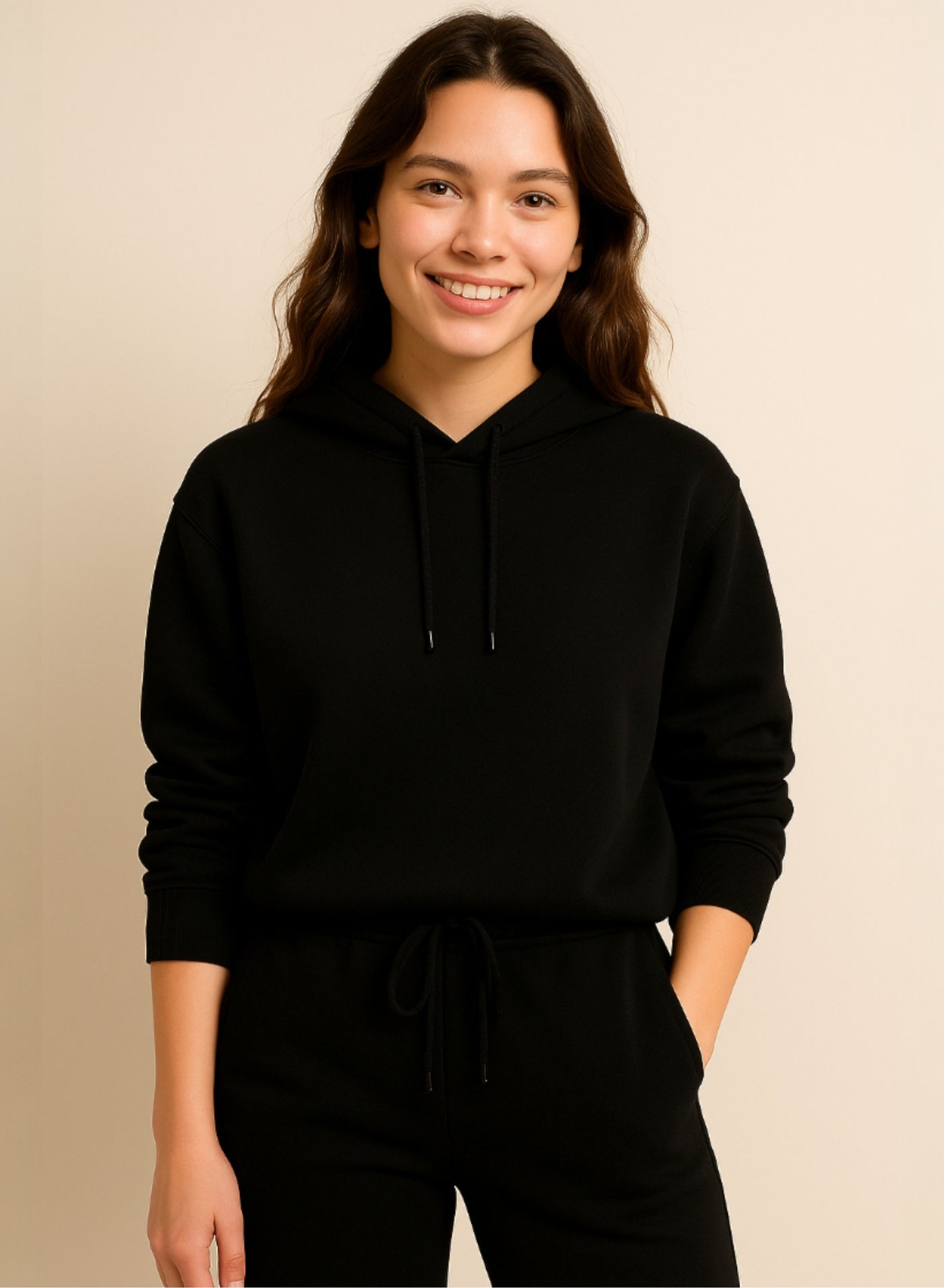 Black Hoodie with Drawstring- 100% Cotton Fleece