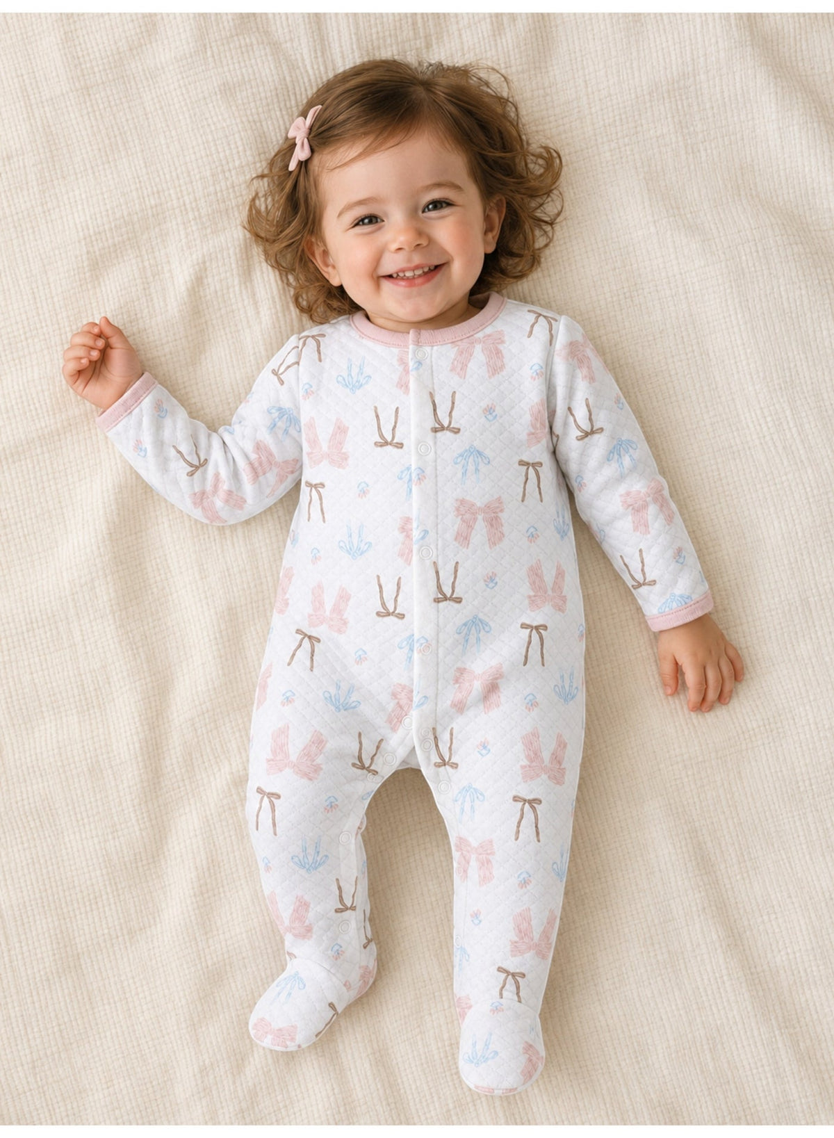 Baby Girls Quilted Footed Onesies 2-Piece Pack with Bow Detail
