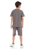 Victor and Jane Cotton Graphic Comfy Fit Half Sleeves T-Shirt & Shorts/Co-ord Set - Grey