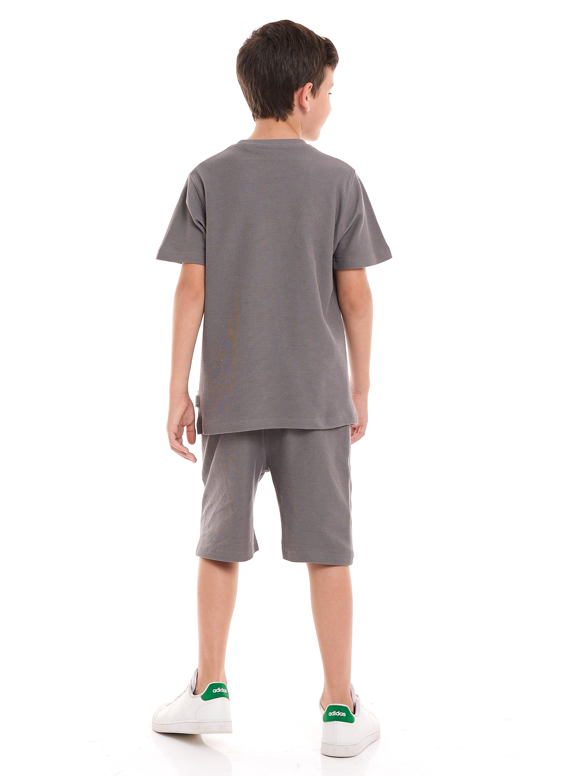Victor and Jane Cotton Graphic Comfy Fit Half Sleeves T-Shirt & Shorts/Co-ord Set - Grey