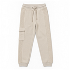 victor and jane boys beige fleece jogger pants with side cargo pocket and textured panel detail