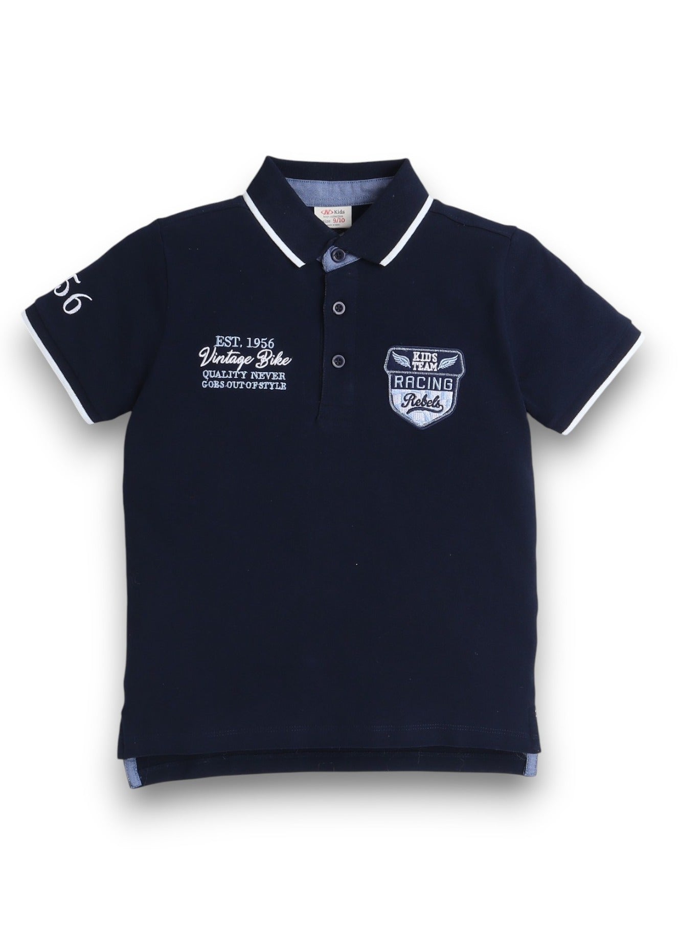 Victor & Jane Boys' Polo T-Shirt – Blue color with Embroidered Label Detail