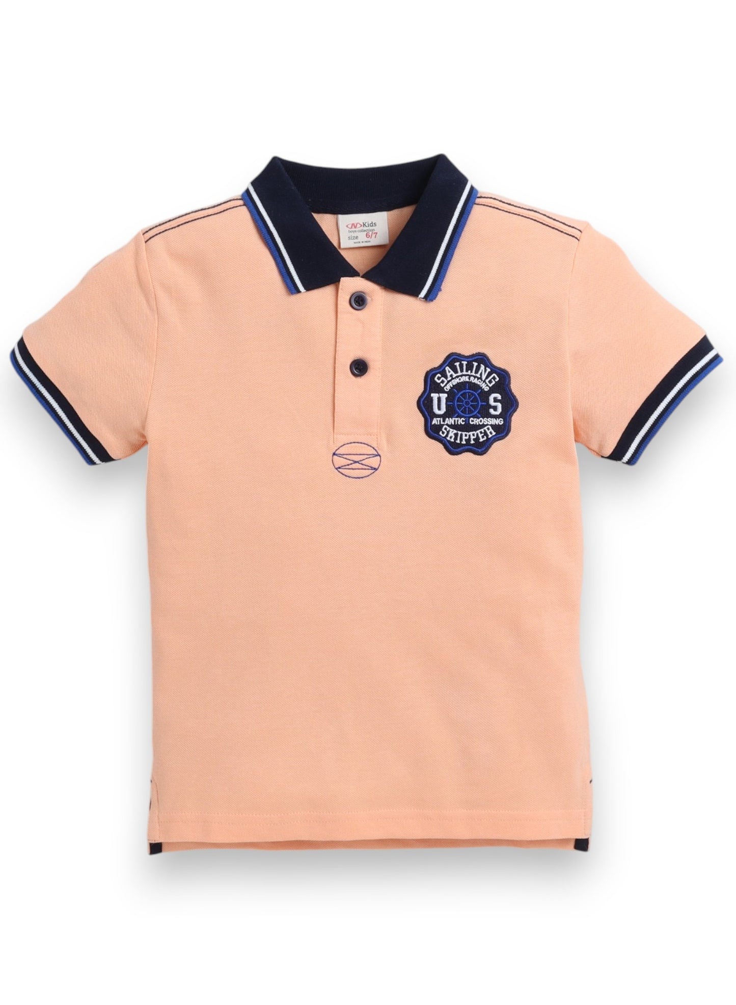Victor & Jane Junior Boys' Polo T-Shirt – Orange colour with embroidered label detail