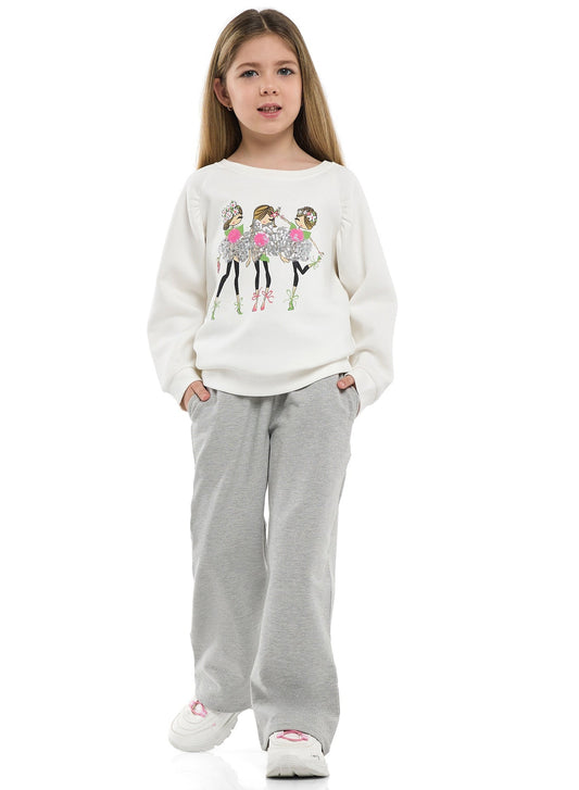 Girls Ballet Friends Fleece Tracksuit – Cream Marl 2-Piece Set