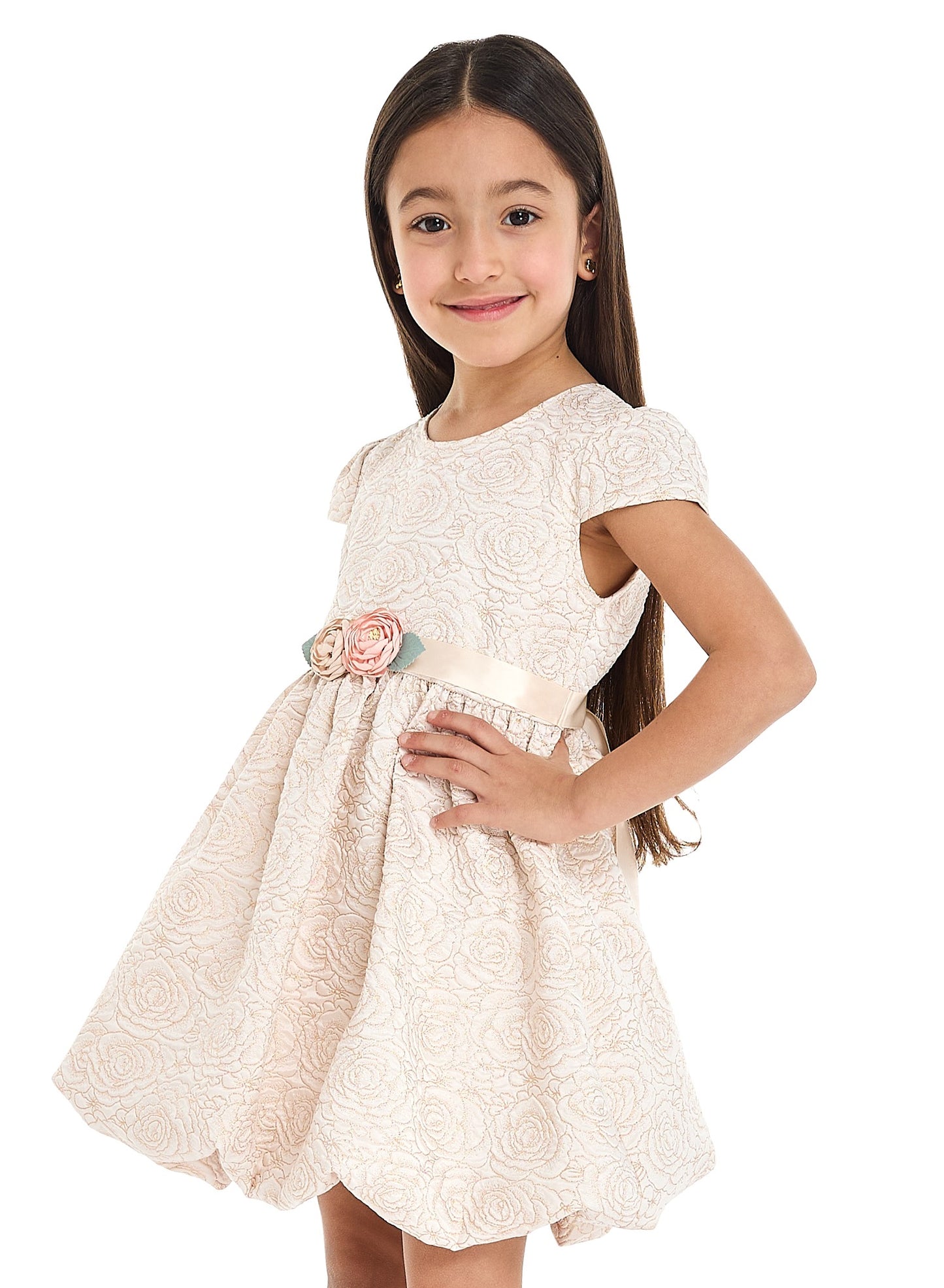 Gold Jacquard Bubble Hem Dress