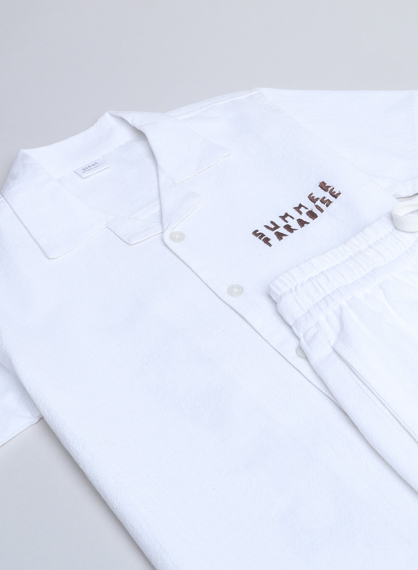 Boys' Casual Cotton Shirt & Shorts Set with Back Print – Short Sleeve Outfit - Off White