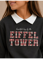 Girls Collared "Eiffel Tower" Print Pullover with Collar