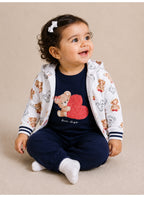 Girls 3-Piece Set – Printed Zip Hoodie, Top & Jogger Pants