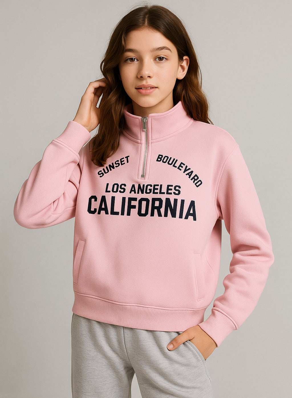 Œlos Angeles California” Half-Zip Pullover “ 100% Cotton Fleece Sweatshirt | 280 Gsm