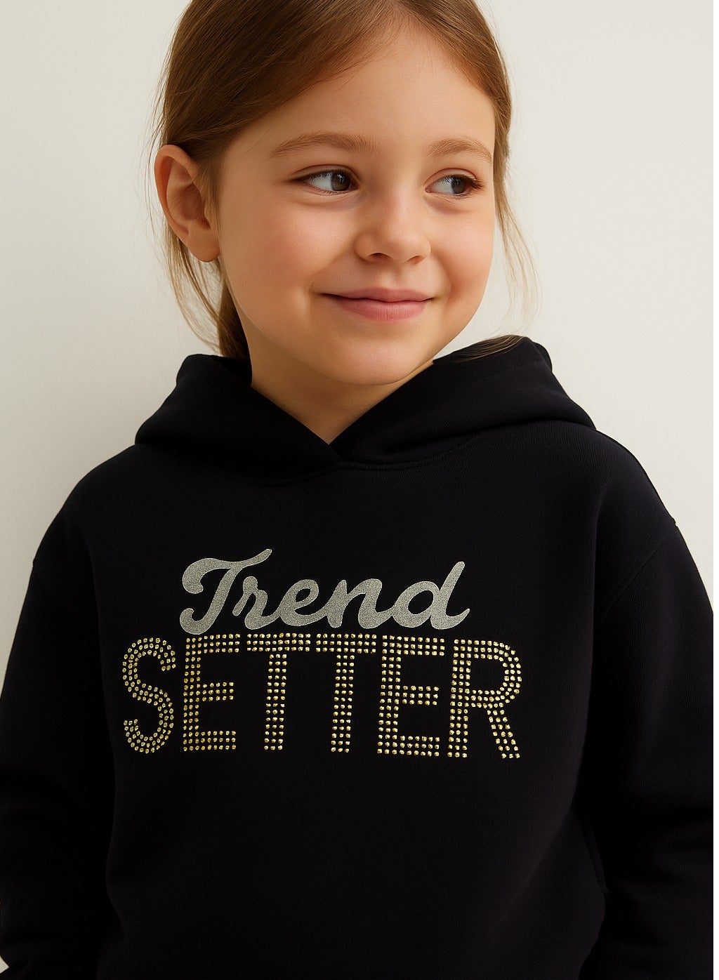 Girls “Girl Wonder” Fleece Hoodie – Black