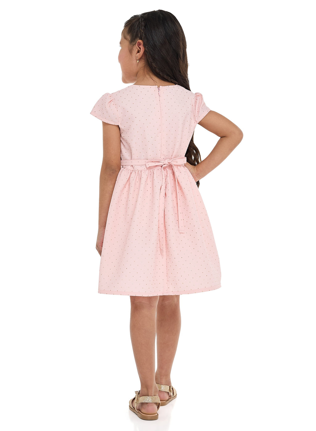 Chic Pink/Gold Lapel Jacquard Dress