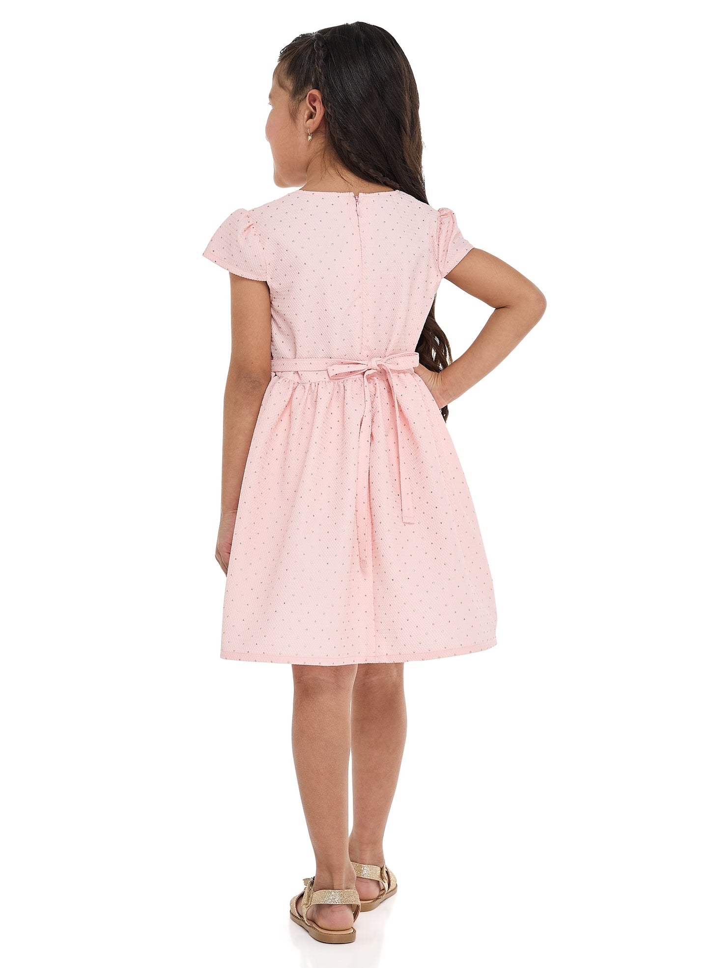 Chic Pink/Gold Lapel Jacquard Dress