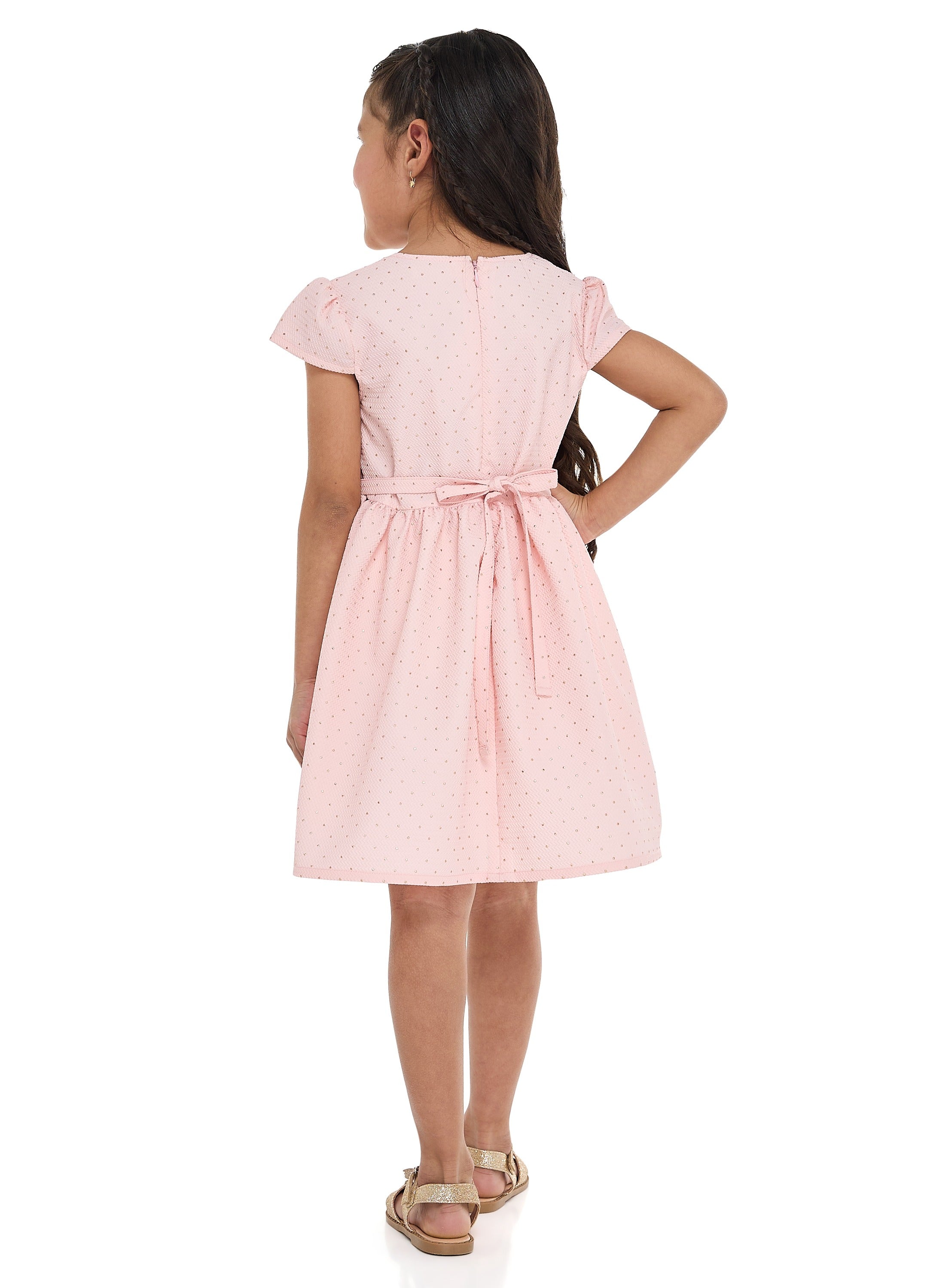 Chic Pink/Gold Lapel Jacquard Dress