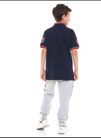 Victor and Jane Embroidered Polo T-shirt and Joggers Set - Navy/Grey