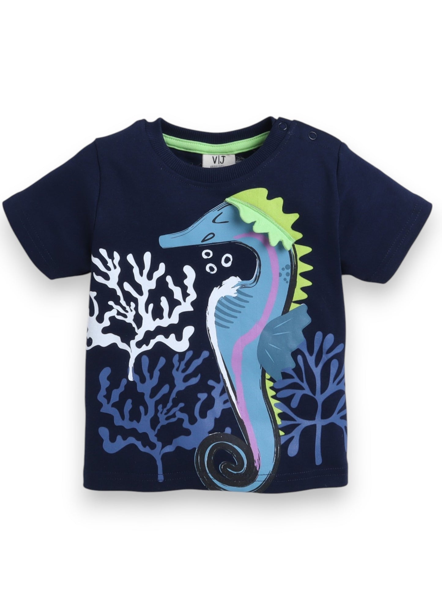 Victor and Jane Boys' Sea Horse Navy and Neon Green T-Shirt and Shorts Set