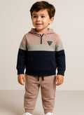 Dirkje Cotton Colorblock Space Applique Hooded Full Sleeves Sweatshirt And Joggers Set - Navy/Pink