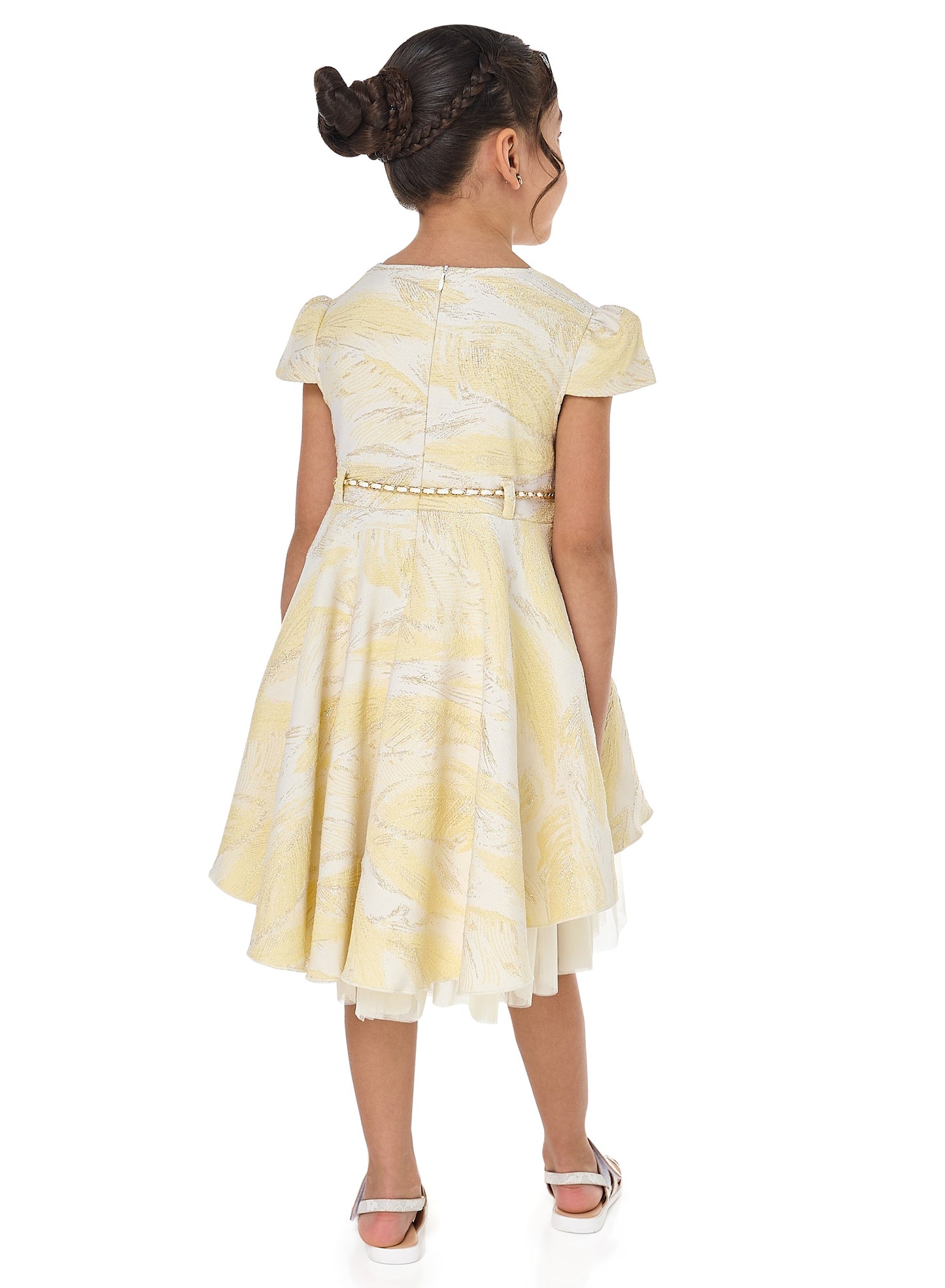 Girls Chic Yellow/Gold Jacquard & Tulle Party Dress