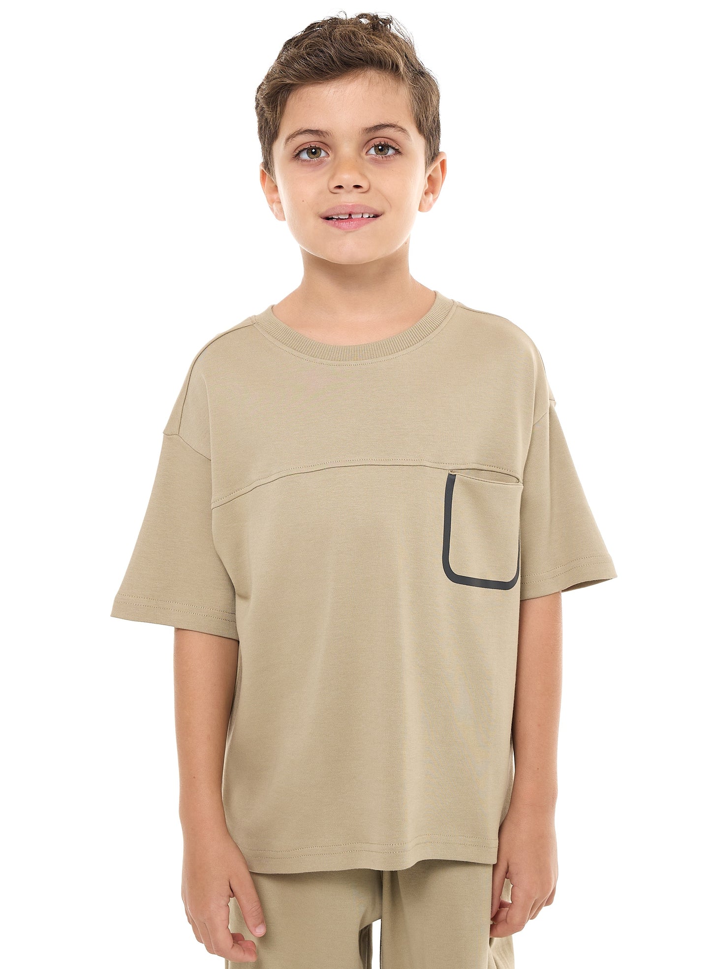 Victor and Jane Boys' Jacquard Set – Olive Colour Striped Design with Textured Material