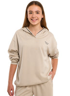Girls 2 Piece Set - Snap-Hem Wide-Leg Trousers & Hoodie Set - Oatmeal