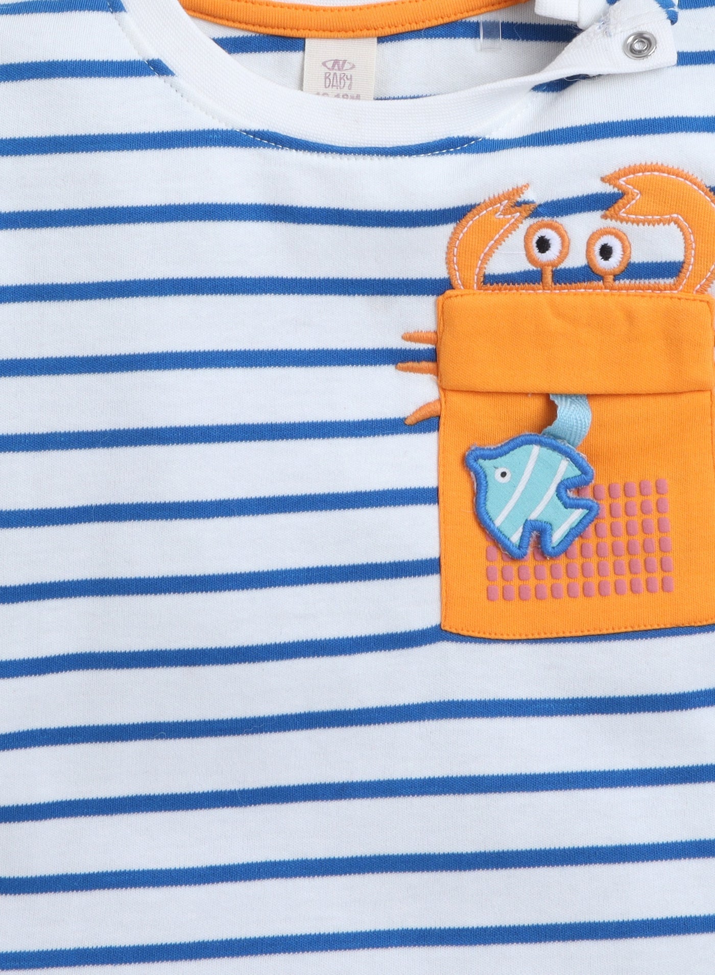 Victor and Jane Infant 2PC Set, Stripes T-Shirt with Cute Tiger Pocket And Blue Shorts