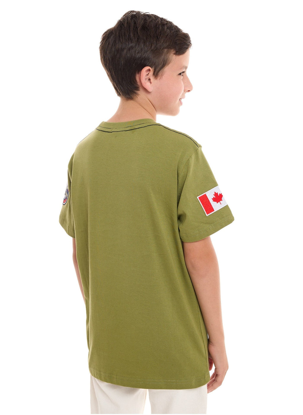 Victor and Jane Cotton Bear Patch With Embroidery Detail Graphic T-Shirt - Olive Green
