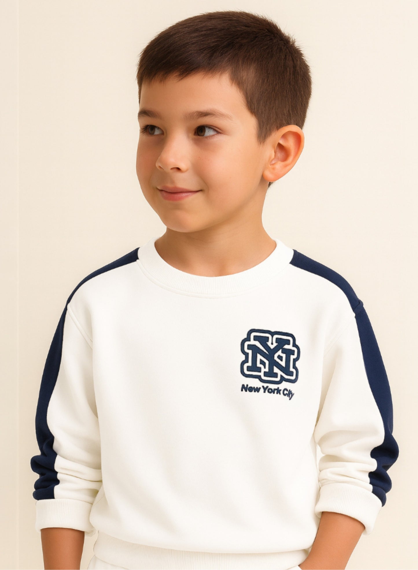NYC Graphic Boys Sweatshirt & Jogger Set - White & Navy