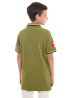 Victor and Jane Cotton Patch Detail Short Sleeve T-Shirt & Shorts/Co-ord Set - Olive Green