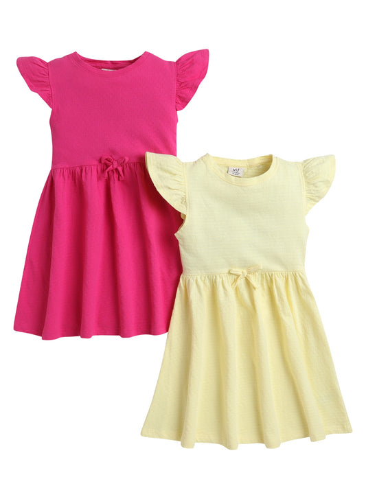 Girls' Ruffle Cotton Dress, Solid Color