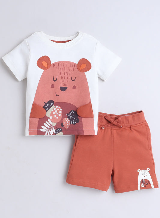 Victor and  Jane Boys' 2pcs Casual Summer Cute Panda Print Round Neck T-Shirt and Shorts Set