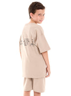 Victor and Jane Cotton Graphic Oversized T-Shirt & Shorts/Co-ord Set - Olive Green