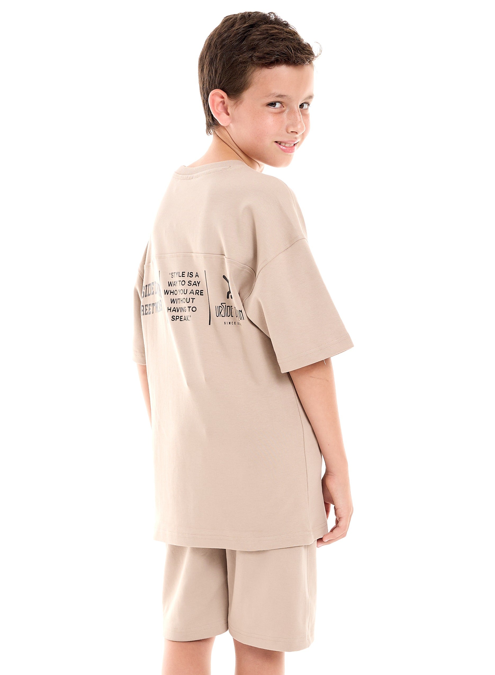Victor and Jane Cotton Graphic Oversized T-Shirt & Shorts/Co-ord Set - Olive Green