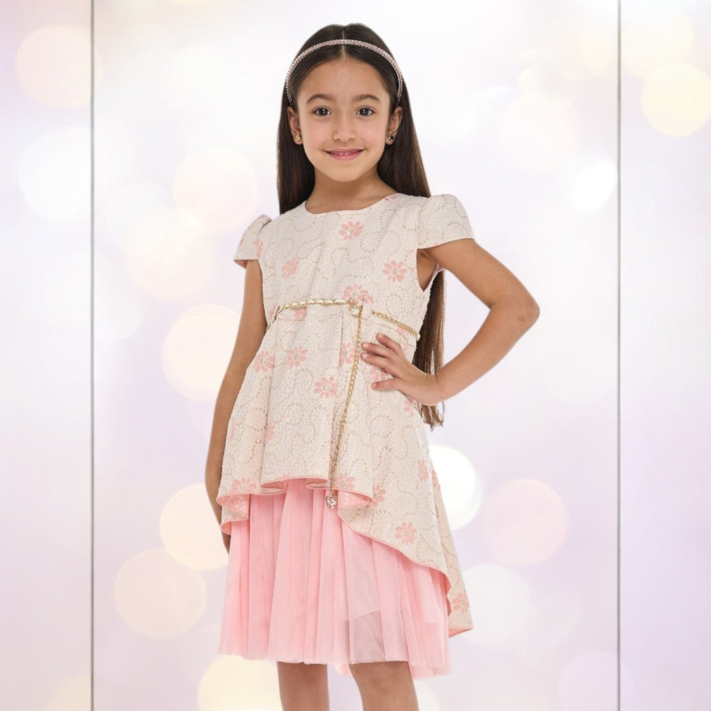 Chic Jacquard Peach  Party Dress With Mesh & Decoration