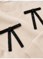 Girls Bow Detail Sweatshirt and Wide Leg Pants Set