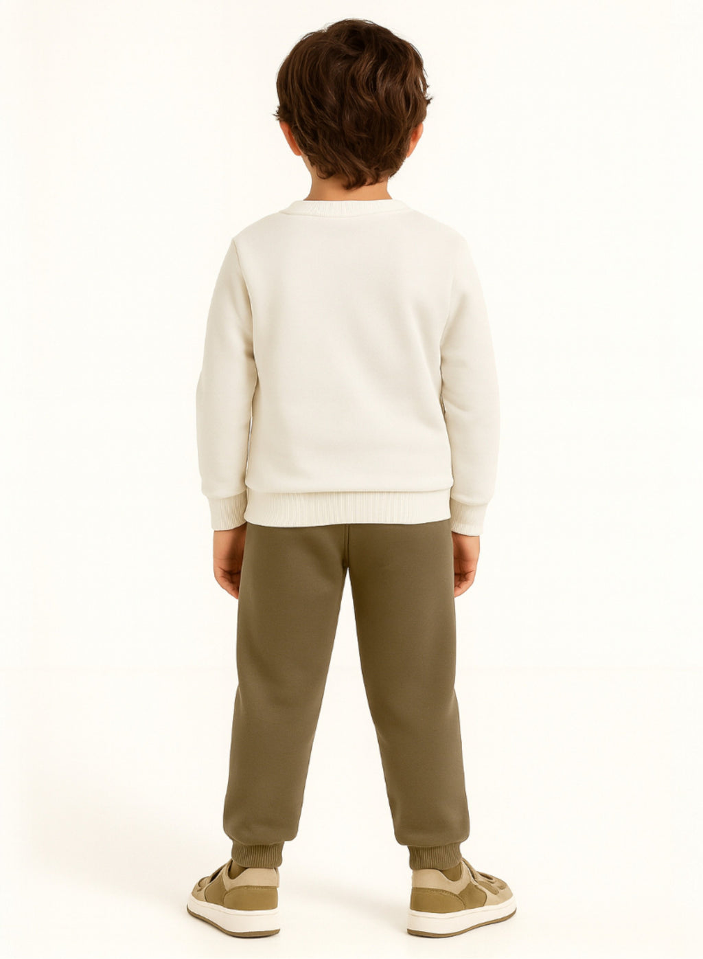 Victor And Jane Cotton Dinosaur Graphic Full Sleeves Sweatshirt & Joggers Set - White & Olive Green