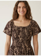 Printed Midi Dress With Square Neck
