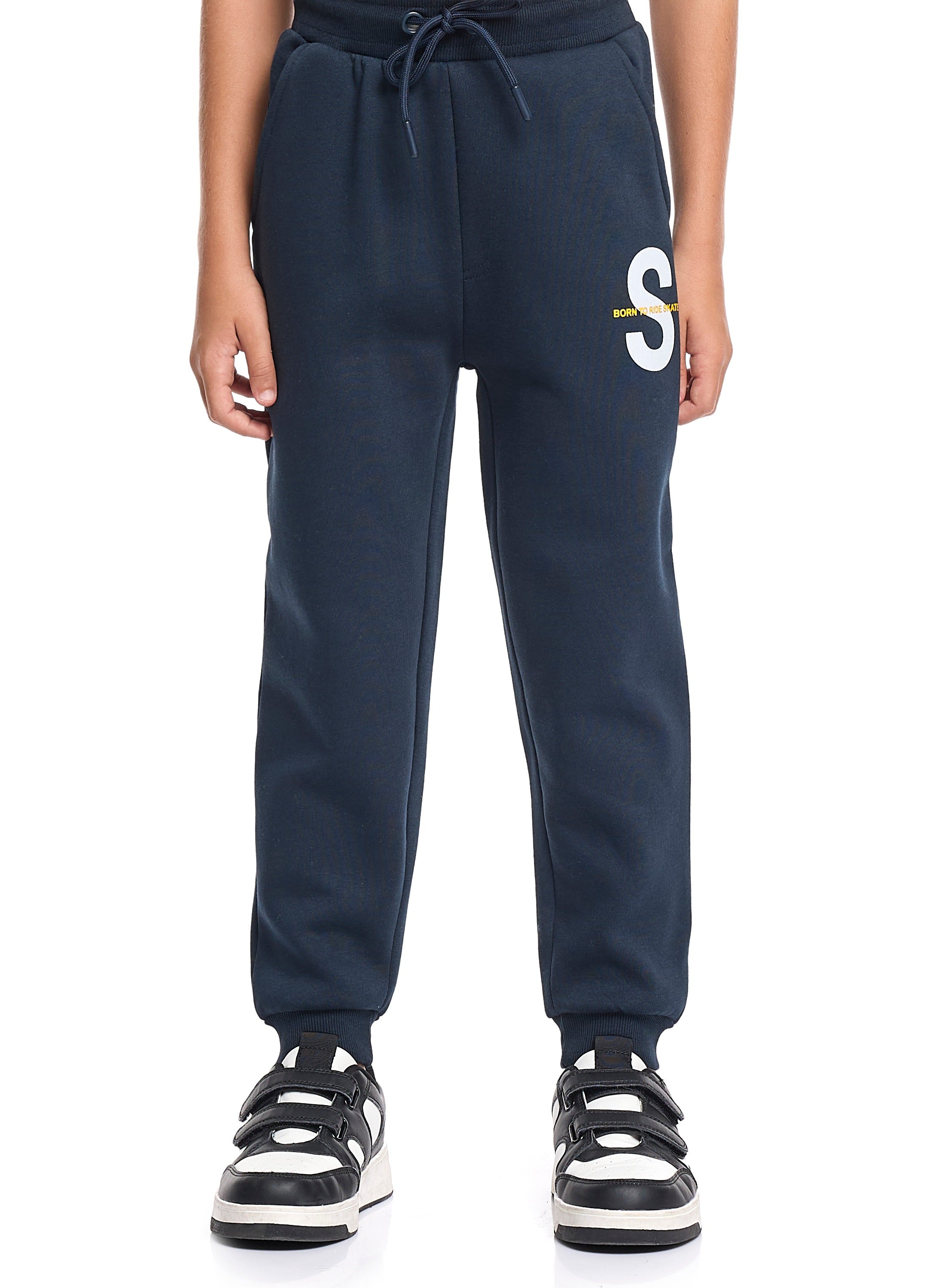 Victor And Jane Cotton Born To Ride Skate Printed Full Sleeves Sweatshirt And Joggers Set - Blue/White