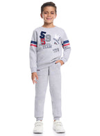 Victor And Jane Cotton Champion Team Printed And Embroidered Full Sleeves Sweatshirt And Joggers Co-Ords Set - Grey