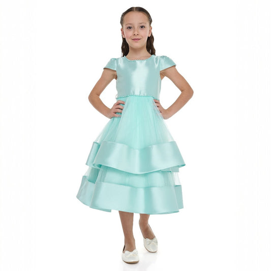 Chic Green Satin  Party Dress With Mesh & Decoration