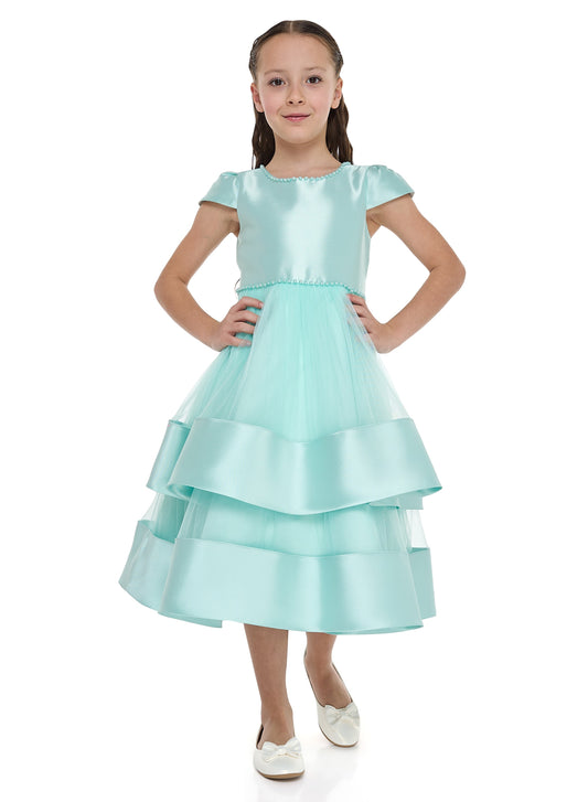 Chic Green Satin  Party Dress With Mesh & Decoration