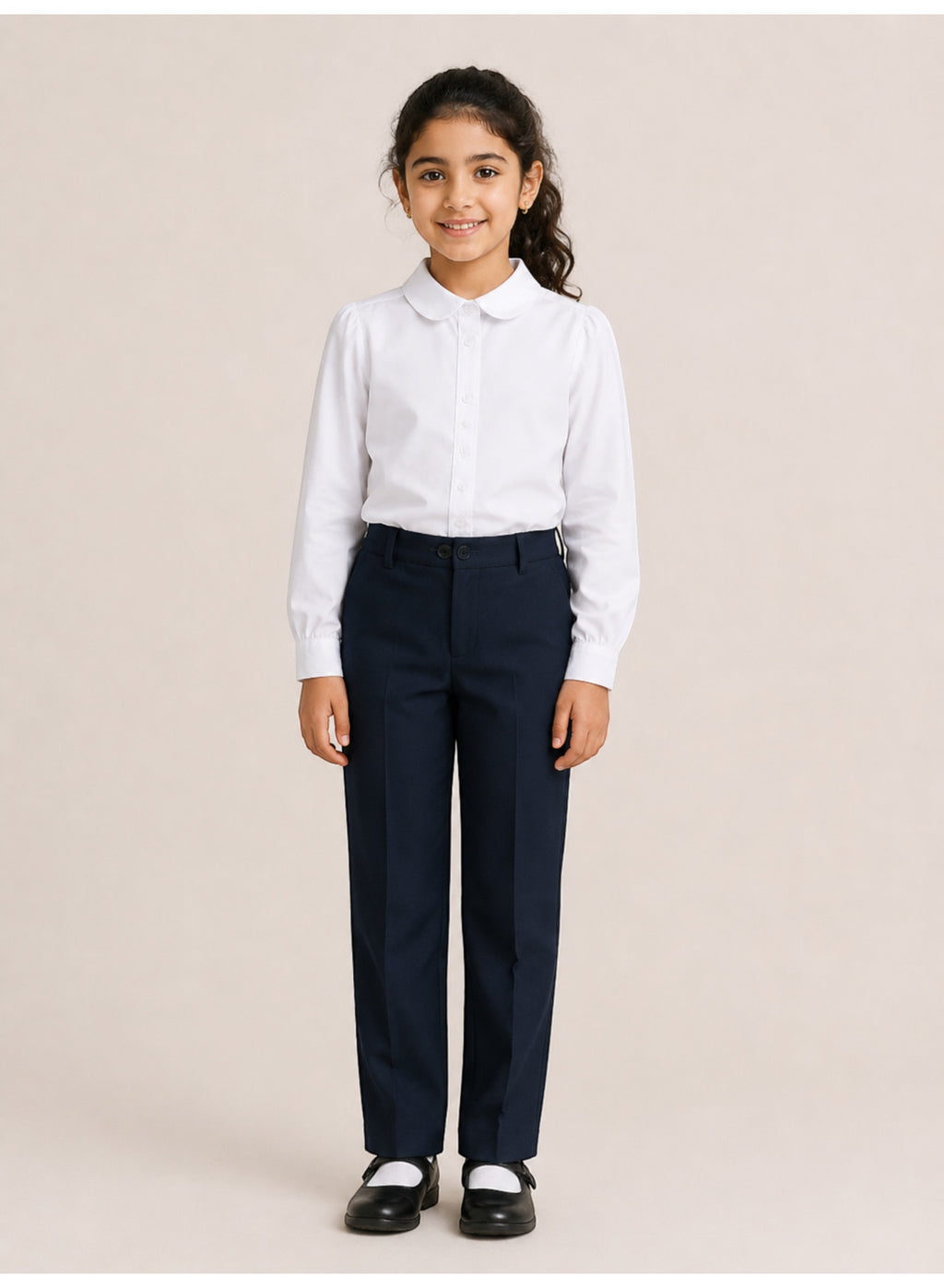 White Junior Girls Long Sleeve Collared Shirt