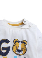 Victor And Jane Cotton Fleece Tigers Team Graphic Full Sleeves Jacket And Joggers Set With T-Shirt - Navy Blue/Yellow/White